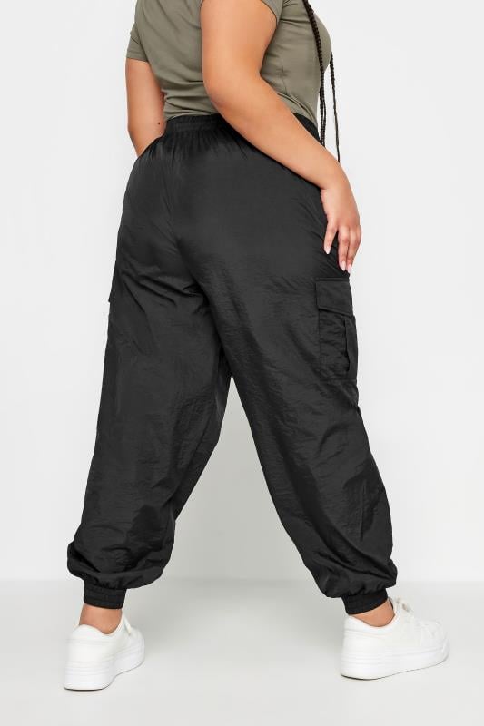 Evans YOURS Curve Black Cargo Pocket Parachute Trousers