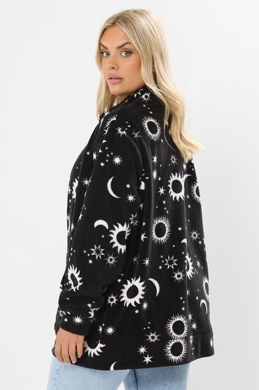 Evans YOURS Curve Black Celestial Zip Through Fleece Jacket