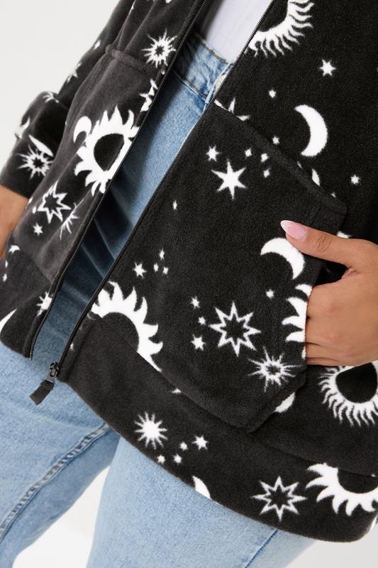 Evans YOURS Curve Black Celestial Zip Through Fleece Jacket