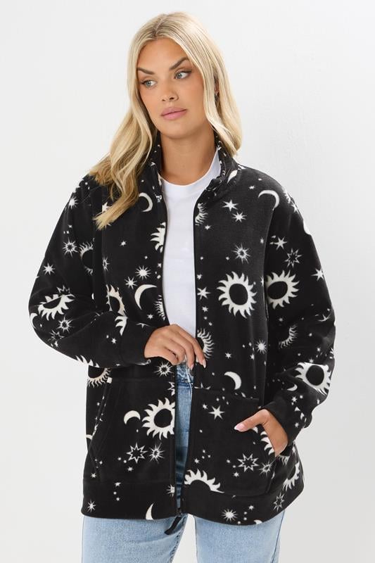 evans YOURS Curve Black Celestial Zip Through Fleece Jacket