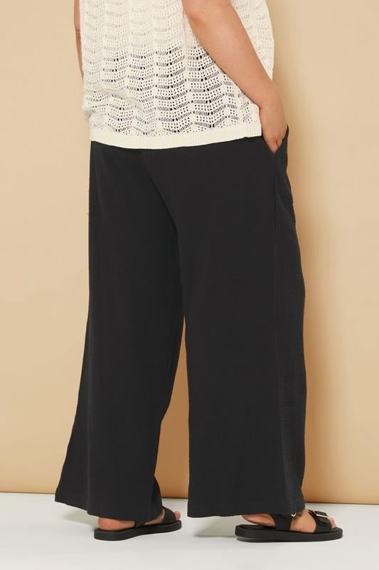 Evans YOURS Curve Black Cheesecloth Beaded Wide Leg Trousers