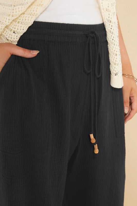 Evans YOURS Curve Black Cheesecloth Beaded Wide Leg Trousers