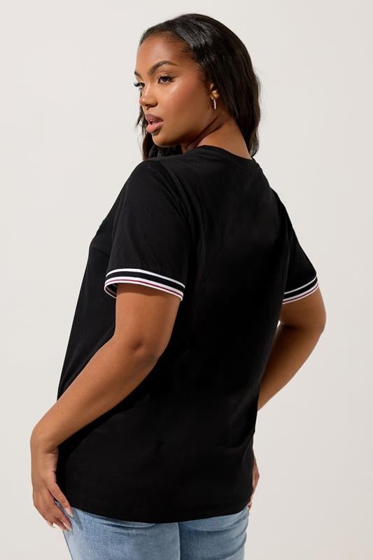 Evans YOURS Curve Black Cherry Varsity Trim T-Shirt
