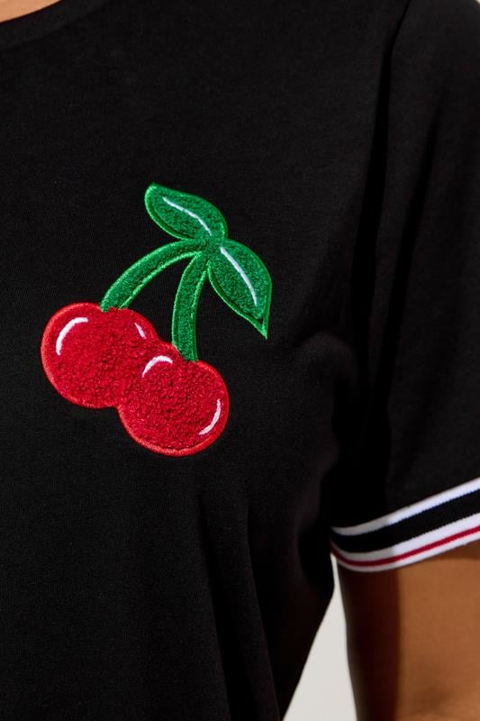 Evans YOURS Curve Black Cherry Varsity Trim T-Shirt