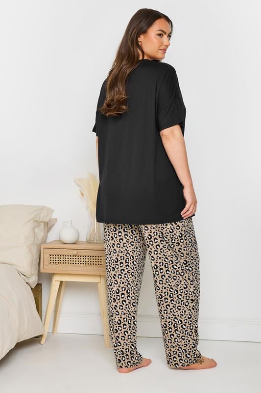Evans YOURS Curve Black 'Chilled Out Vibes' Leopard Wide Leg Pyjama Set