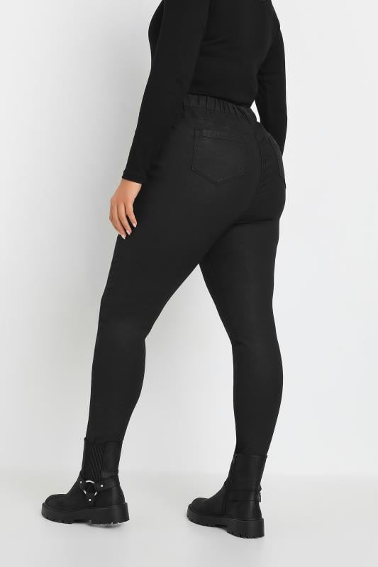 Evans YOURS Curve Black Coated Stretch Pull On GRACE Jeggings