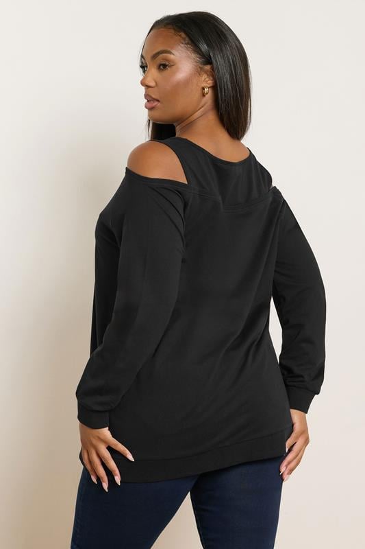 Evans YOURS Curve Black Cold Shoulder 2-In-1 Sweatshirt