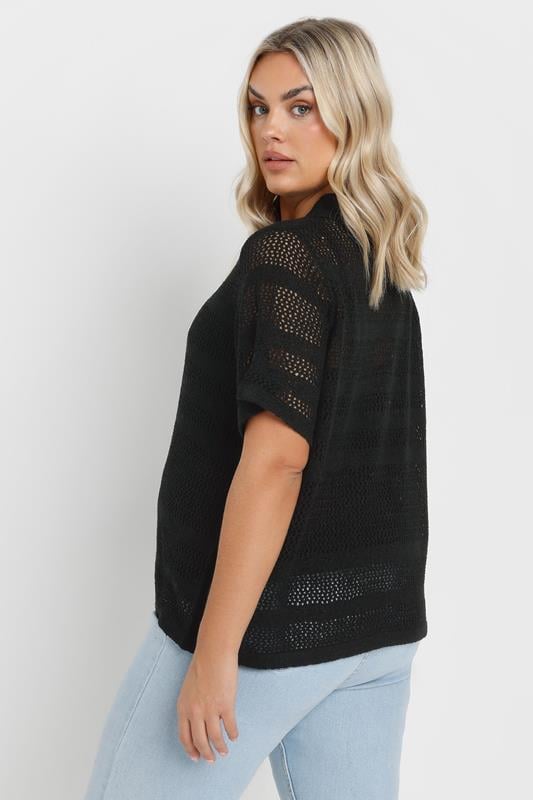 Evans YOURS Curve Black Collared Crochet Knitted Top