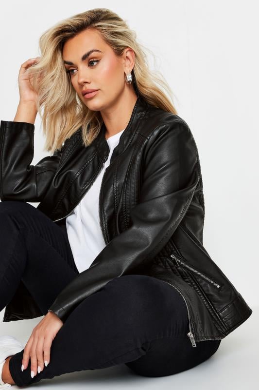Evans YOURS Curve Black Collarless Faux Leather Jacket