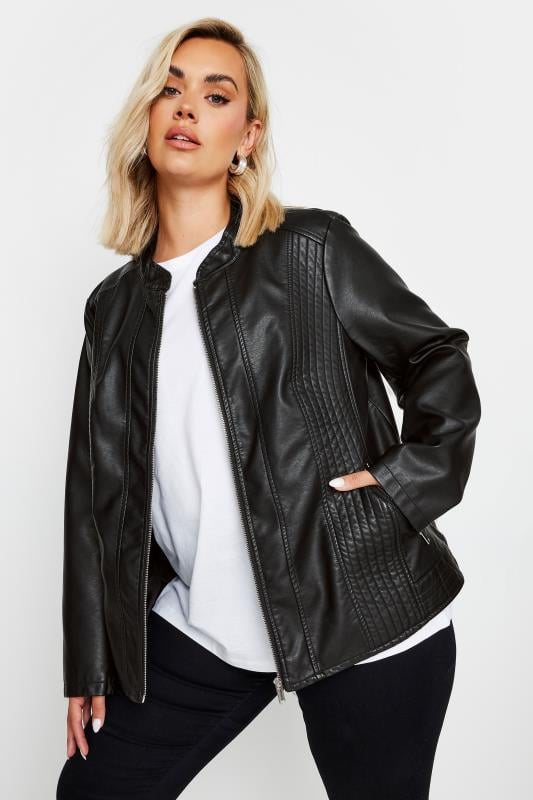 Evans YOURS Curve Black Collarless Faux Leather Jacket