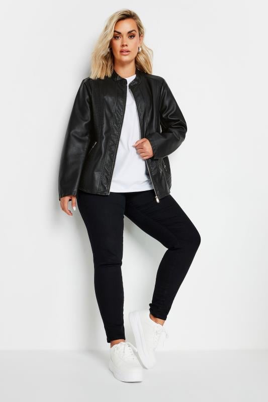 Evans YOURS Curve Black Collarless Faux Leather Jacket