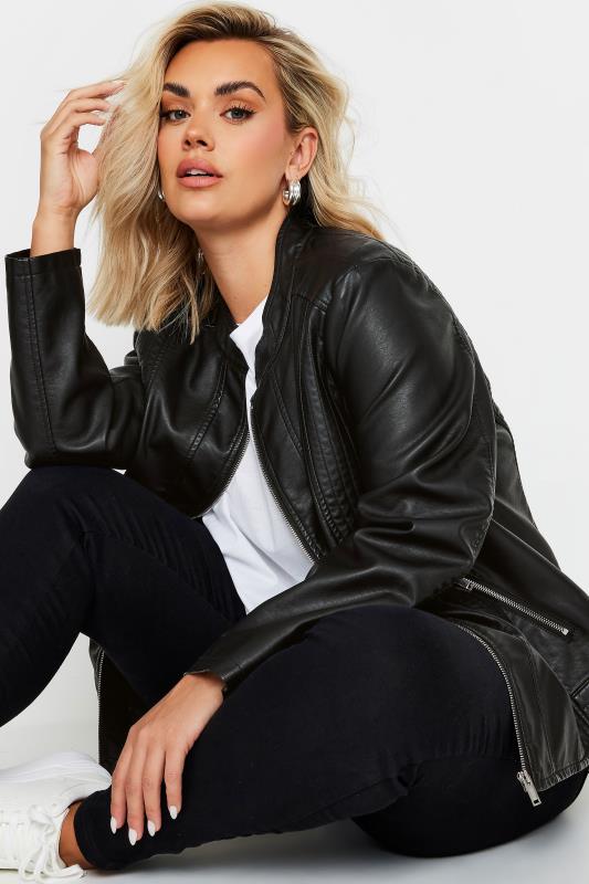 evans YOURS Curve Black Collarless Faux Leather Jacket