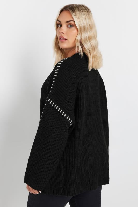 Evans YOURS Curve Black Contrast Blanket Stitch Jumper