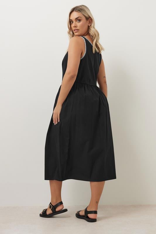 Evans YOURS Curve Black Contrast Blanket Stitch Midi Dress