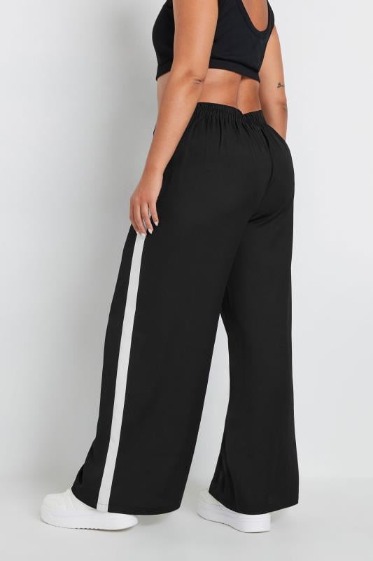 Evans YOURS Curve Black Contrast Side Stripe Wide Leg Trousers