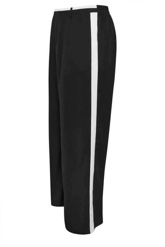 Evans YOURS Curve Black Contrast Side Stripe Wide Leg Trousers