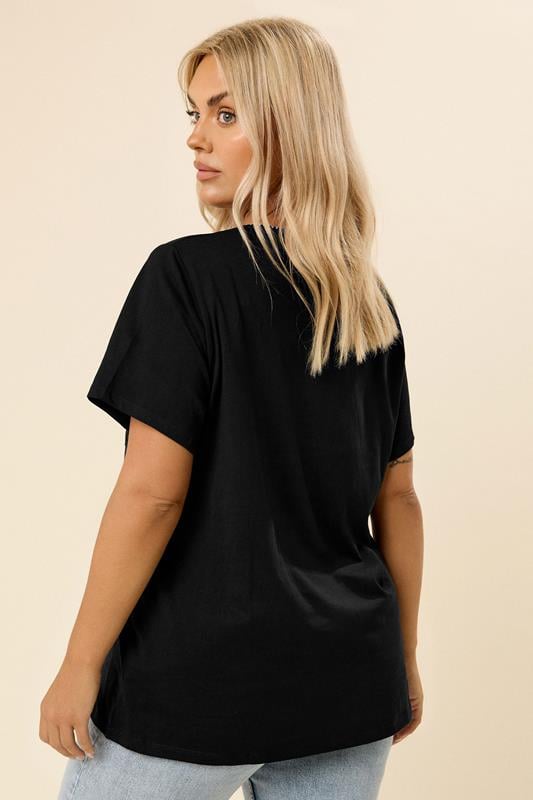 Evans YOURS Curve Black Contrast Stitch Pocket Heavyweight T-Shirt