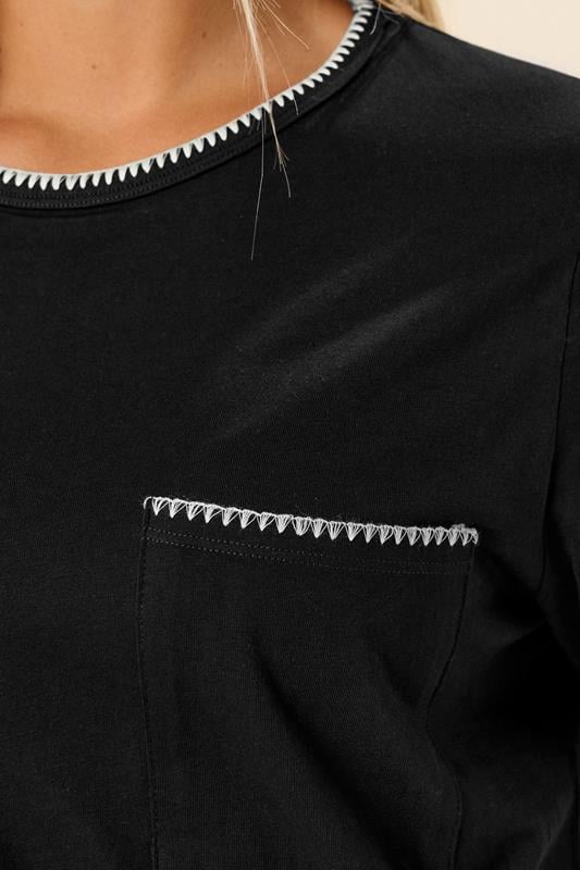 Evans YOURS Curve Black Contrast Stitch Pocket Heavyweight T-Shirt