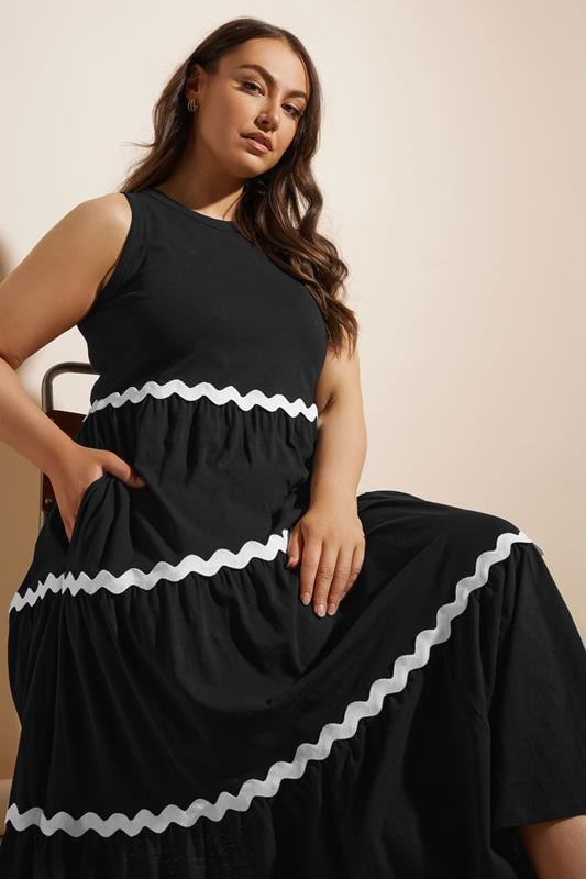 Evans YOURS Curve Black Contrast Swirl Tiered Maxi Dress