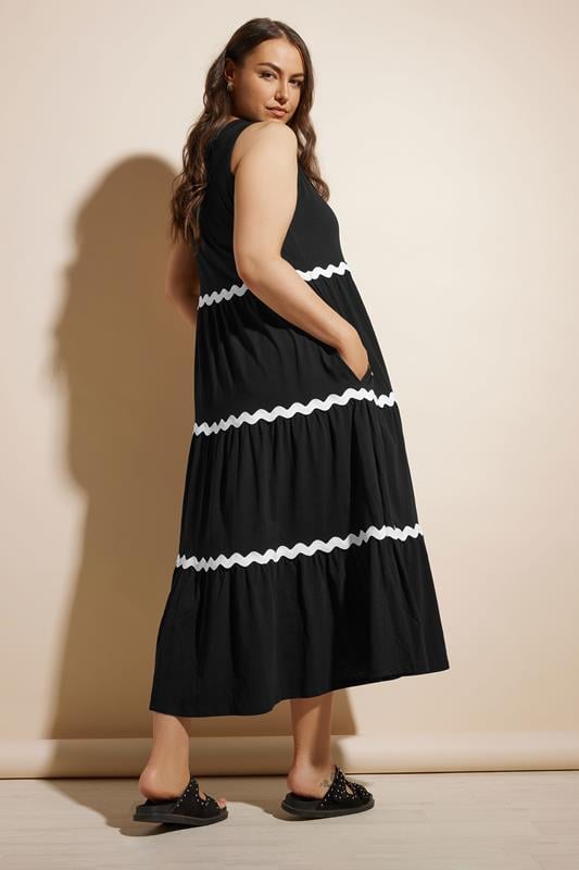 Evans YOURS Curve Black Contrast Swirl Tiered Maxi Dress