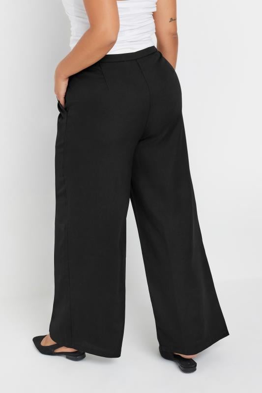 Evans YOURS Curve Black Contrast Waist Wide Leg Trousers