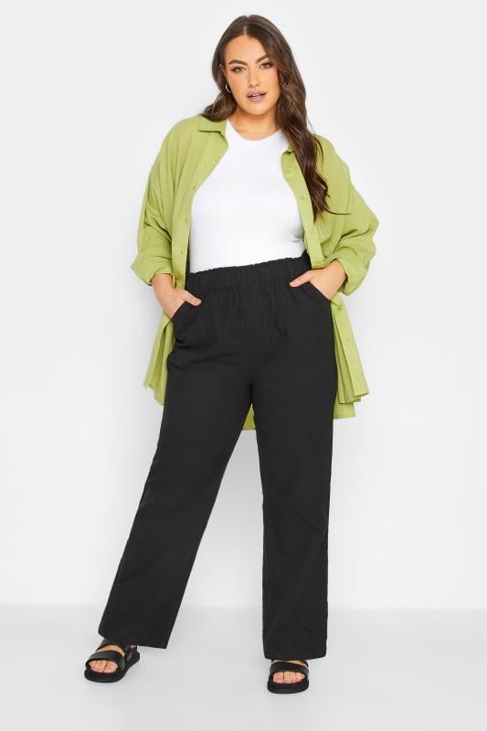 Evans YOURS Curve Black Cool Cotton Wide Leg Trousers