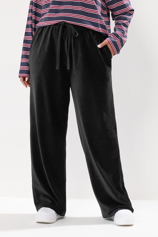 Evans YOURS Curve Black Cord Drawstring Wide Leg Trousers