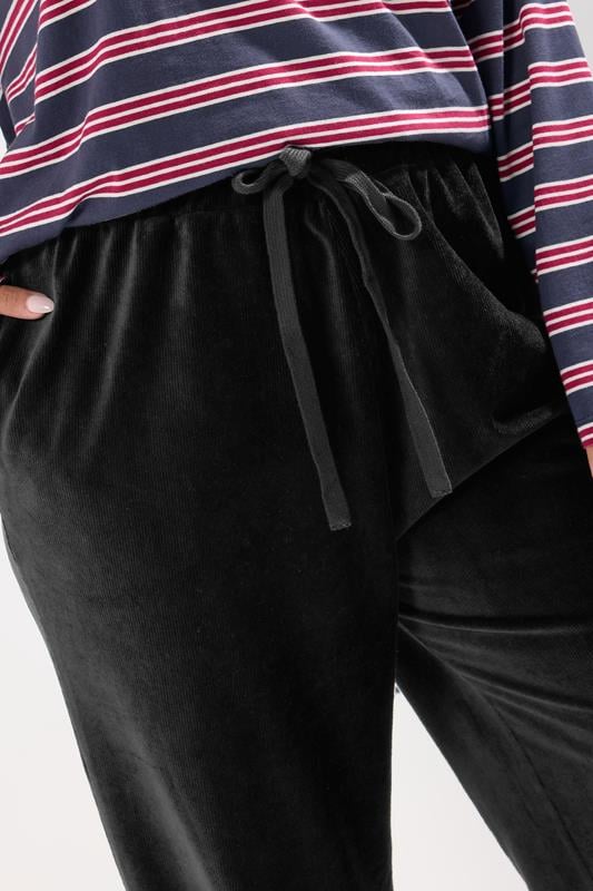 Evans YOURS Curve Black Cord Drawstring Wide Leg Trousers