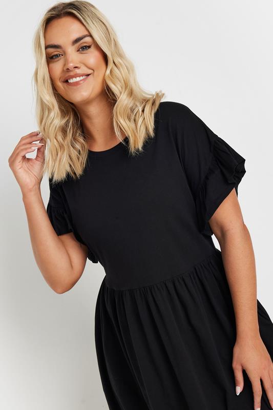 Evans YOURS Curve Black Cotton Frill Sleeve Midaxi Dress