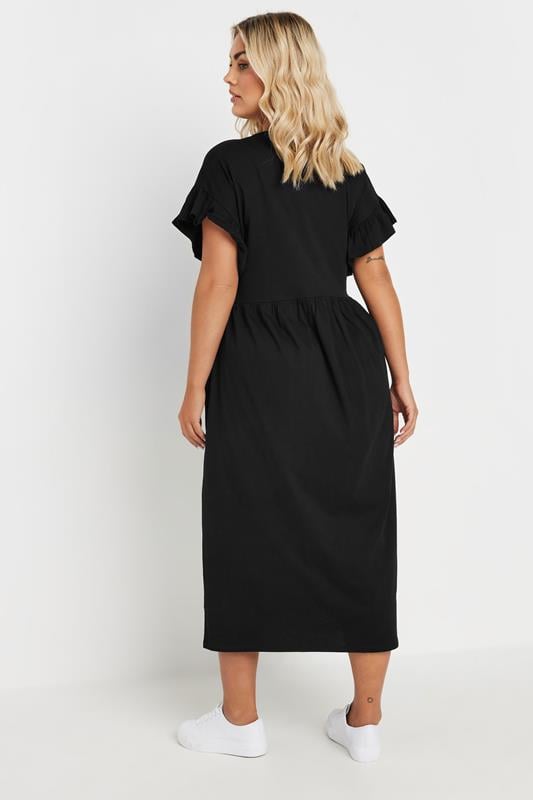 Evans YOURS Curve Black Cotton Frill Sleeve Midaxi Dress