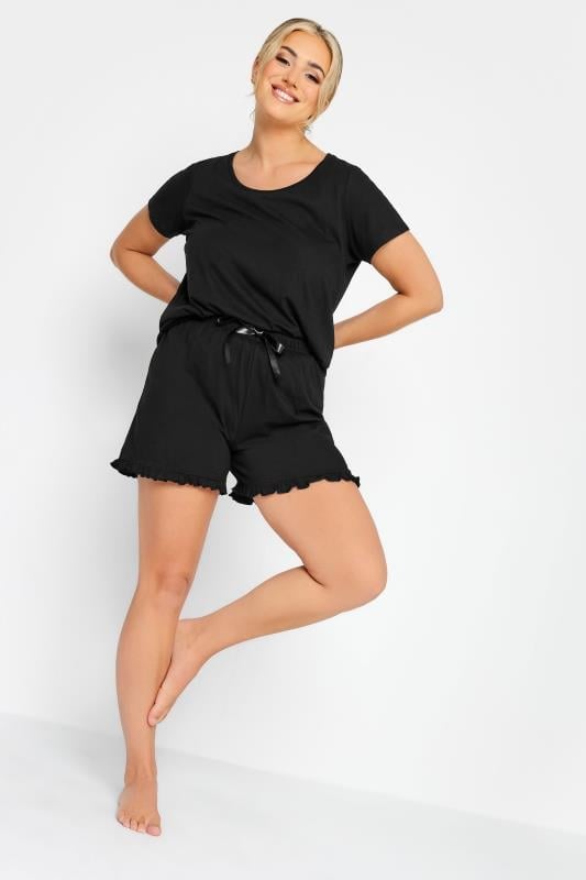 Evans YOURS Curve Black Cotton Frilll Trim Pyjama Shorts
