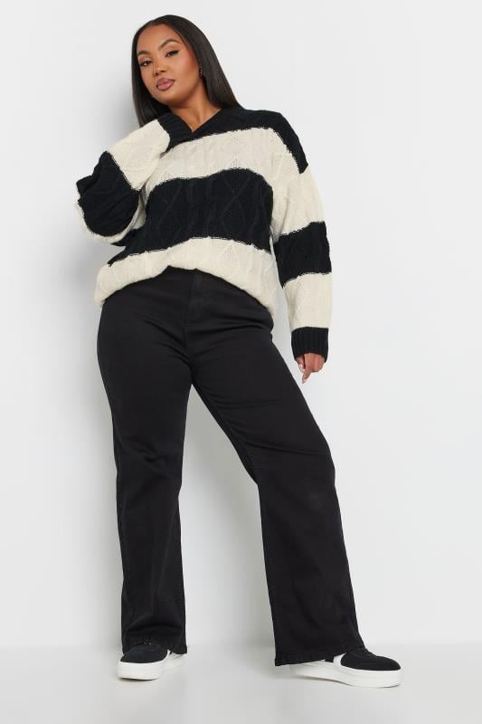 Evans YOURS Curve Black & Cream Stripe Cable Twist Jumper
