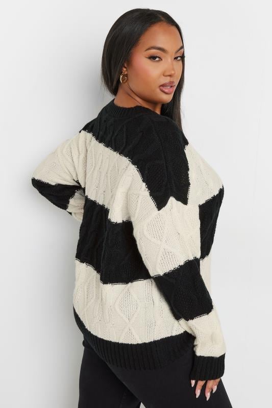 Evans YOURS Curve Black & Cream Stripe Cable Twist Jumper