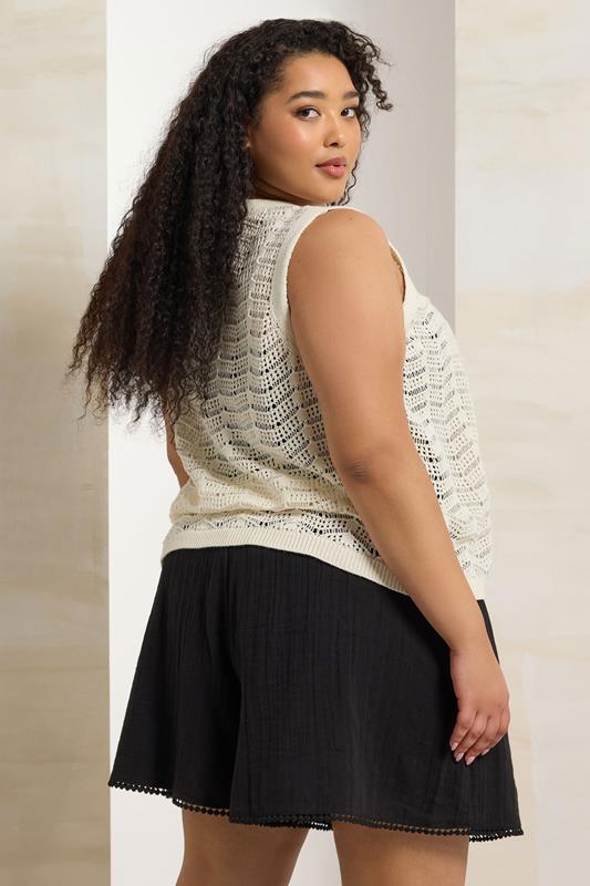 Evans YOURS Curve Black Crinkle Crochet Trim Shorts