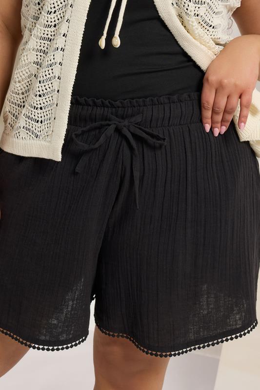 Evans YOURS Curve Black Crinkle Crochet Trim Shorts