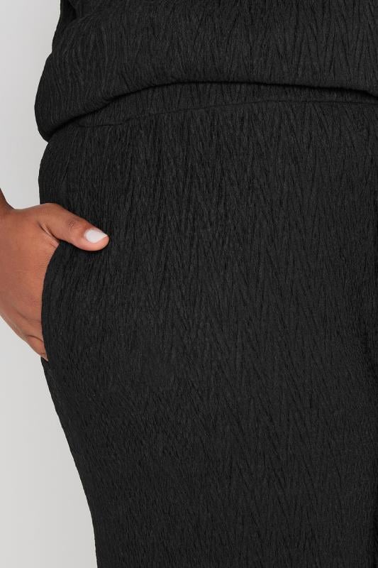 Evans YOURS Curve Black Crinkle Plisse Wide Leg Trousers