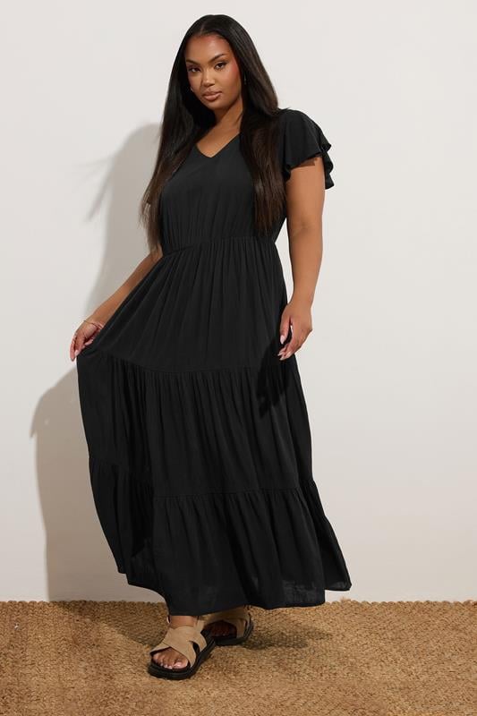 Evans YOURS Curve Black Crinkle Thrown On Maxi Dress