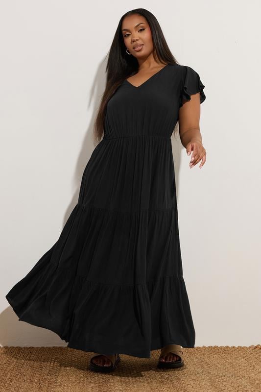 evans YOURS Curve Black Crinkle Thrown On Maxi Dress