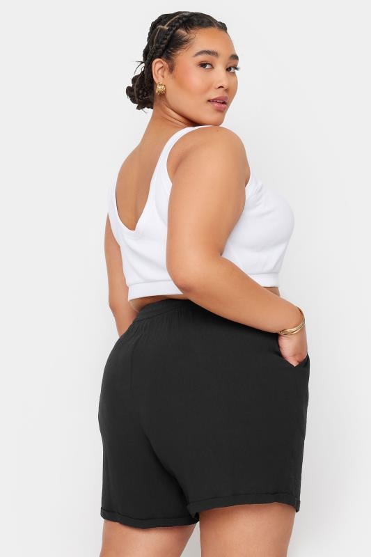 Evans YOURS Curve Black Crinkle Tie Drawstring Shorts