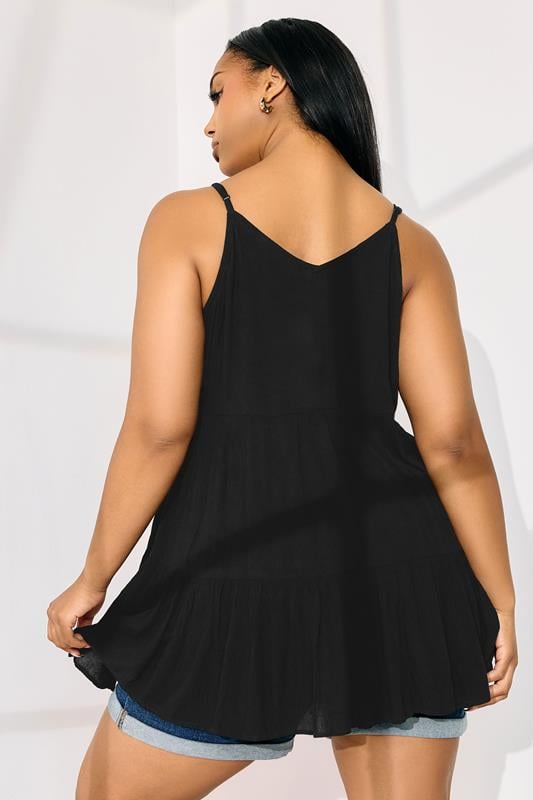 Evans Yours Curve Black Crinkle Tiered Swing Vest Top