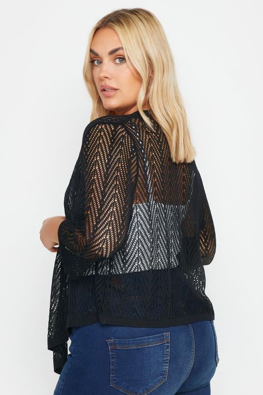 Evans YOURS Curve Black Crochet Open Waterfall Cardigan