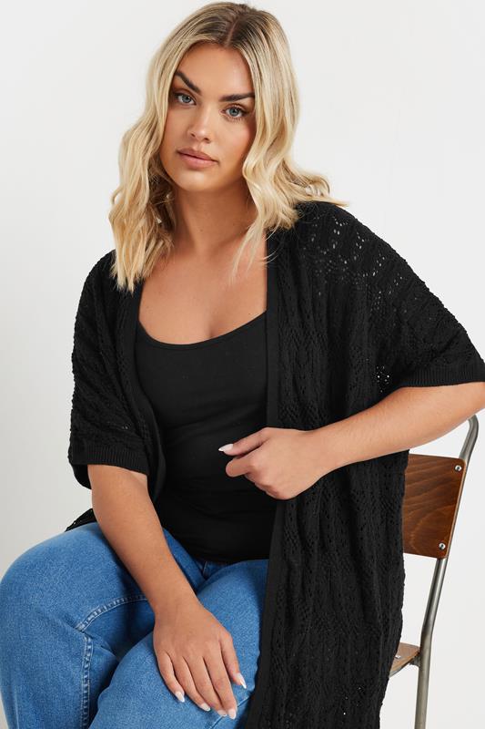 Evans YOURS Curve Black Crochet Short Sleeve Cardigan