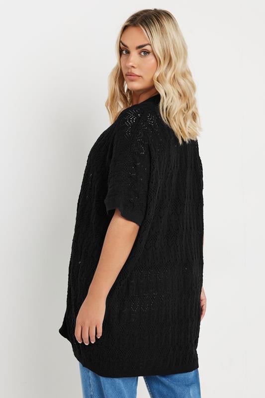 Evans YOURS Curve Black Crochet Short Sleeve Cardigan