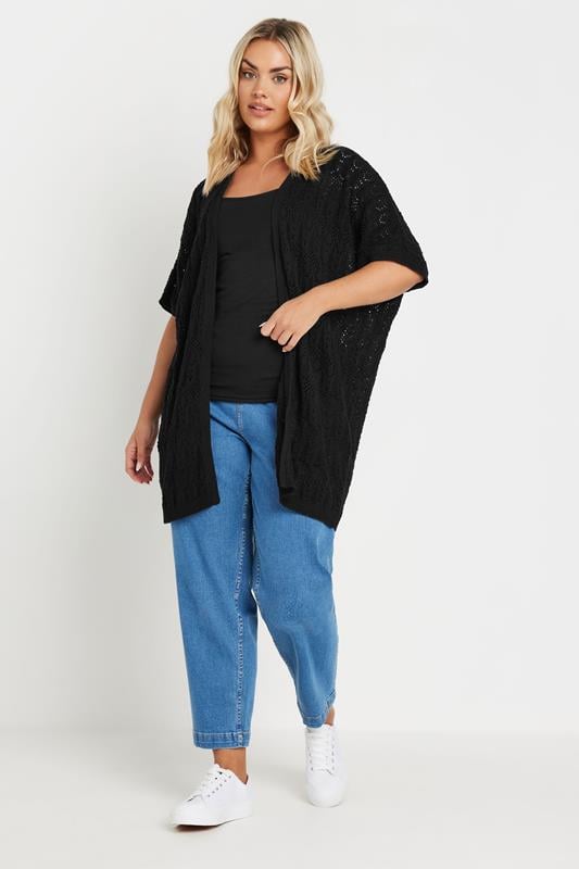 evans YOURS Curve Black Crochet Short Sleeve Cardigan