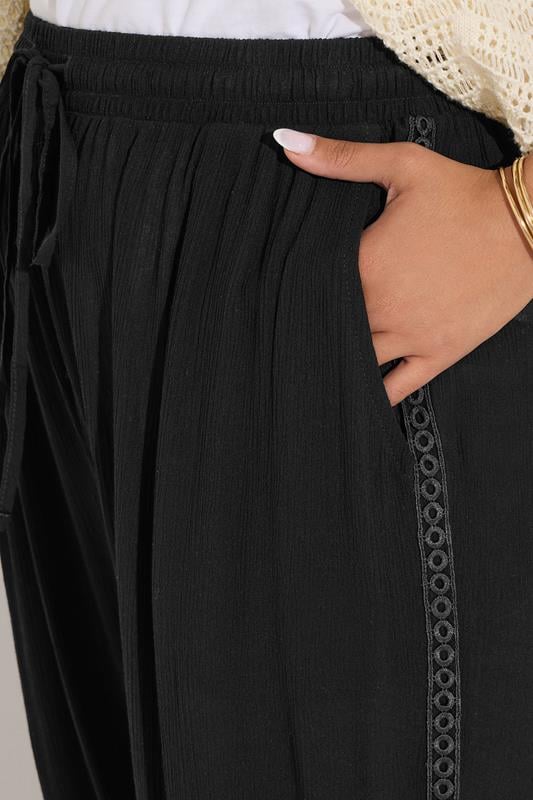 Evans YOURS Curve Black Crochet Trim Cropped Trousers