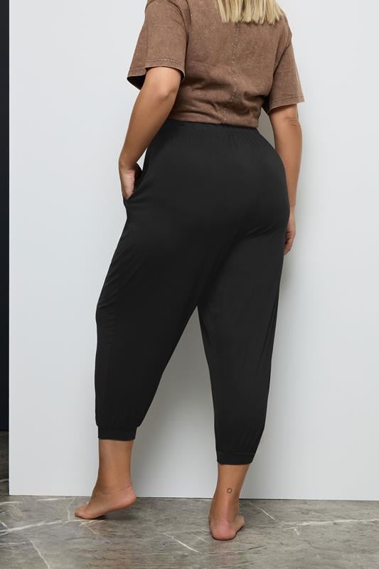 Evans YOURS Curve Black Cropped Jersey Harem Joggers