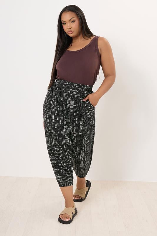 Evans YOURS Curve Black Cropped Stripe Print Harem Joggers