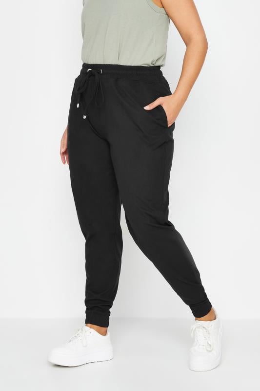 evans YOURS Curve Black Cuffed Elasticated Stretch Joggers