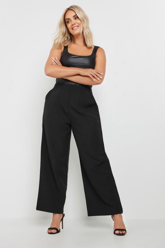 Evans YOURS Curve Black Darted Waist Wide Leg Trousers