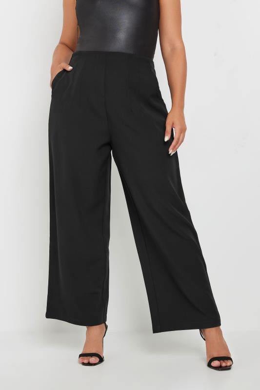 evans YOURS Curve Black Darted Waist Wide Leg Trousers